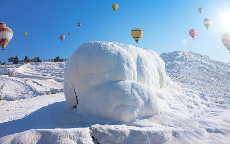 From Antalya: Pamukkale Hot Air Balloon Flight with Lunch - Landing and walking Pamukkale: cotton terraces plus warm water
